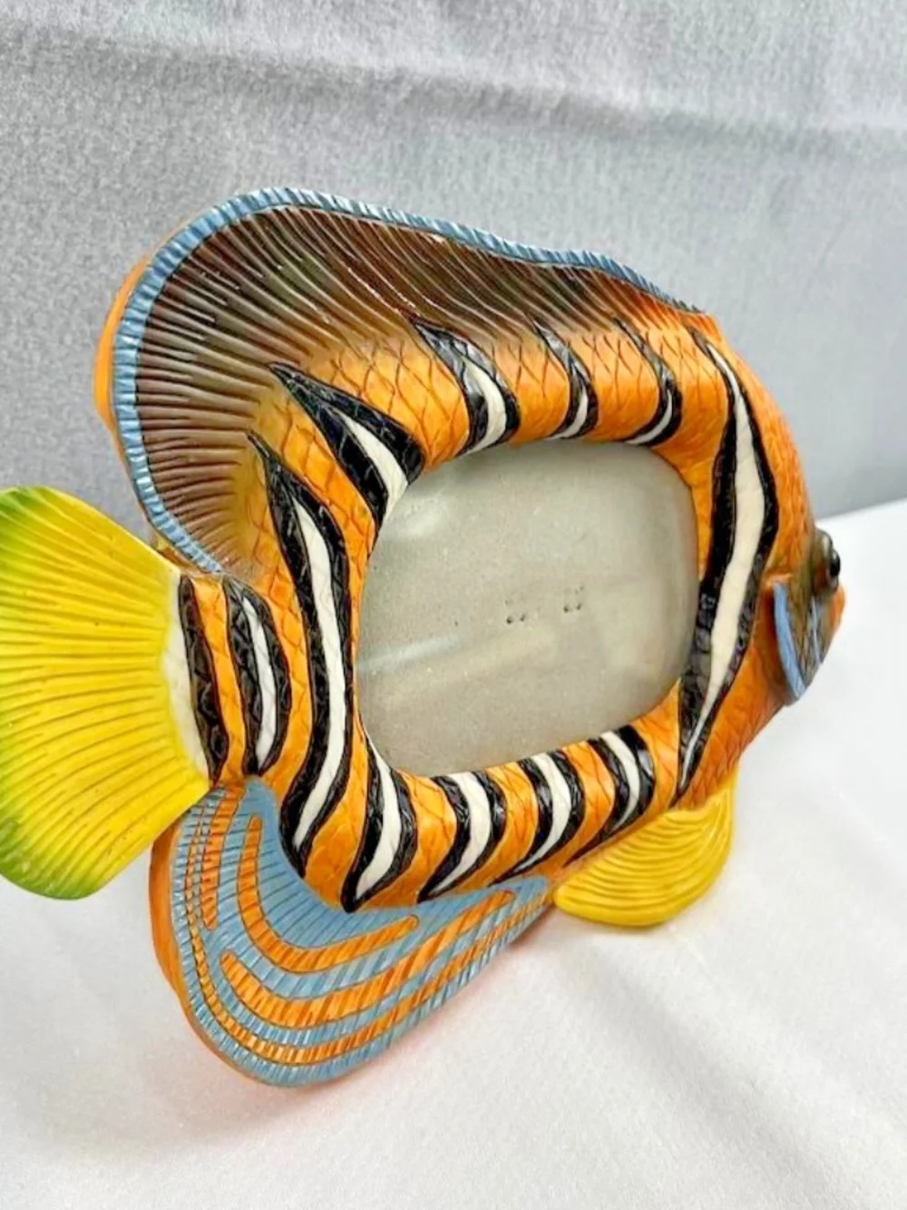 VTG 90s UDC Fancy Frames Huge Tropical Angelfish Cast Resin Photo Frame 10.5